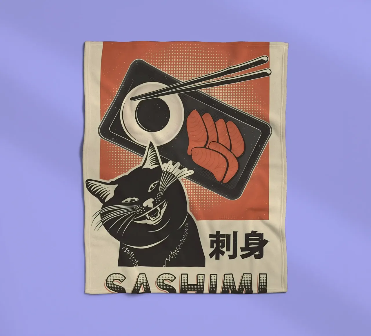 Sashimi Black Cat fleece blanket by Monique A Hooper