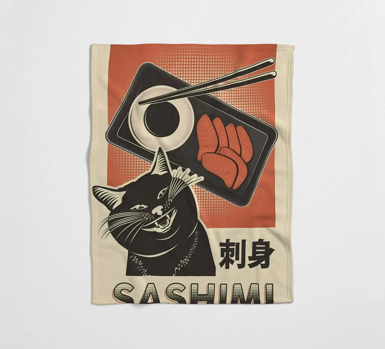 Sashimi Black Cat fleece blanket by Monique A Hooper