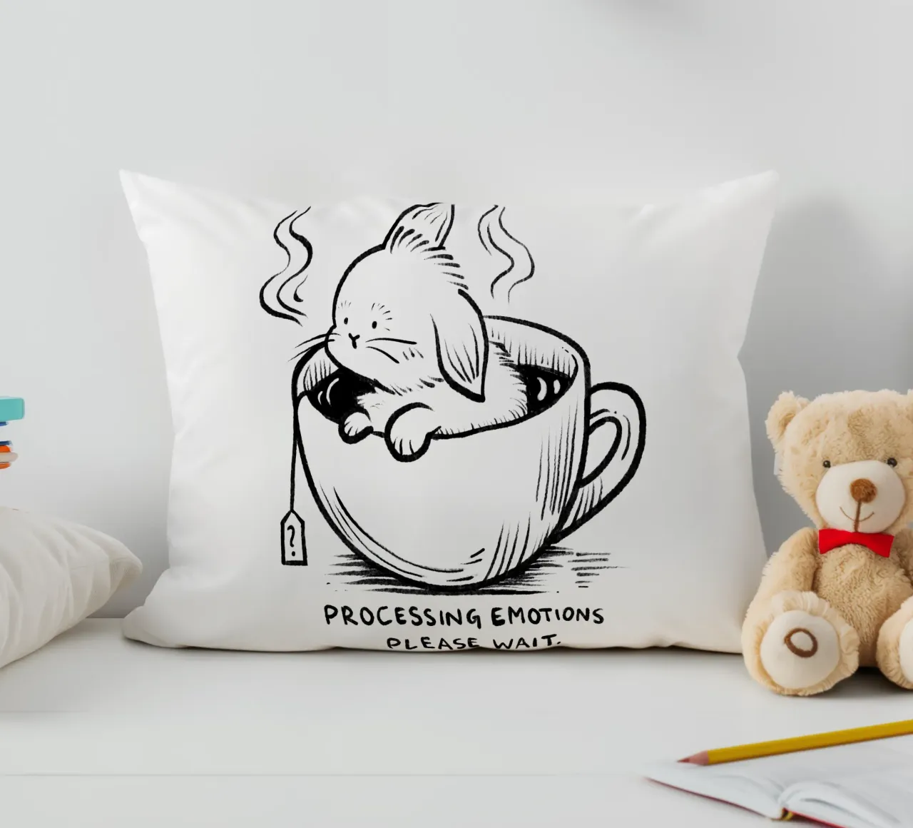 Processing emotions: please wait decorative cushion by Studio Patruschka
