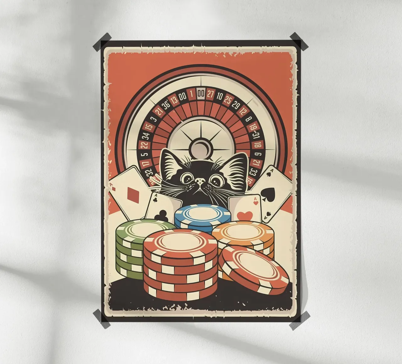 Poker di roulette per gatti 2 poster con telaio in legno da Monique A Hooper