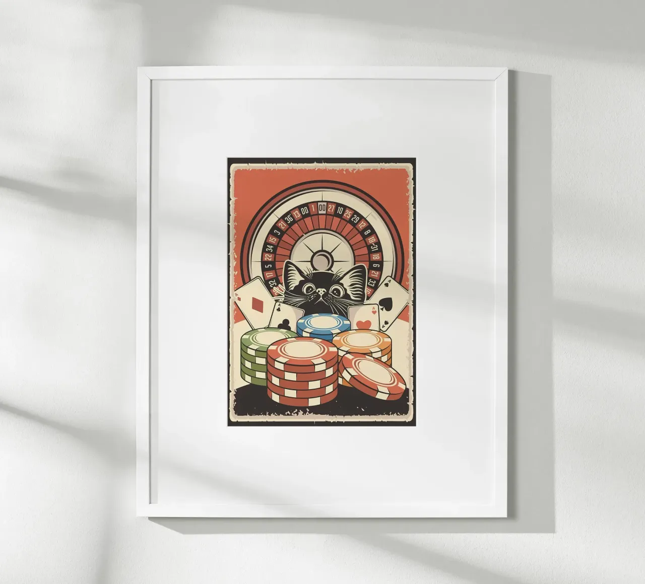Poker di roulette per gatti 2 poster con telaio in legno da Monique A Hooper