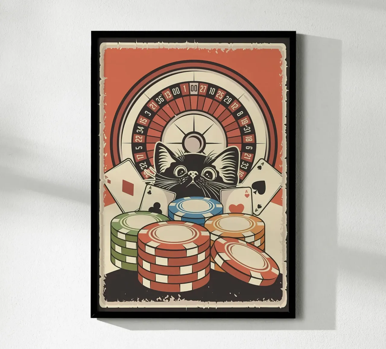 Poker di roulette per gatti 2 poster con telaio in legno da Monique A Hooper