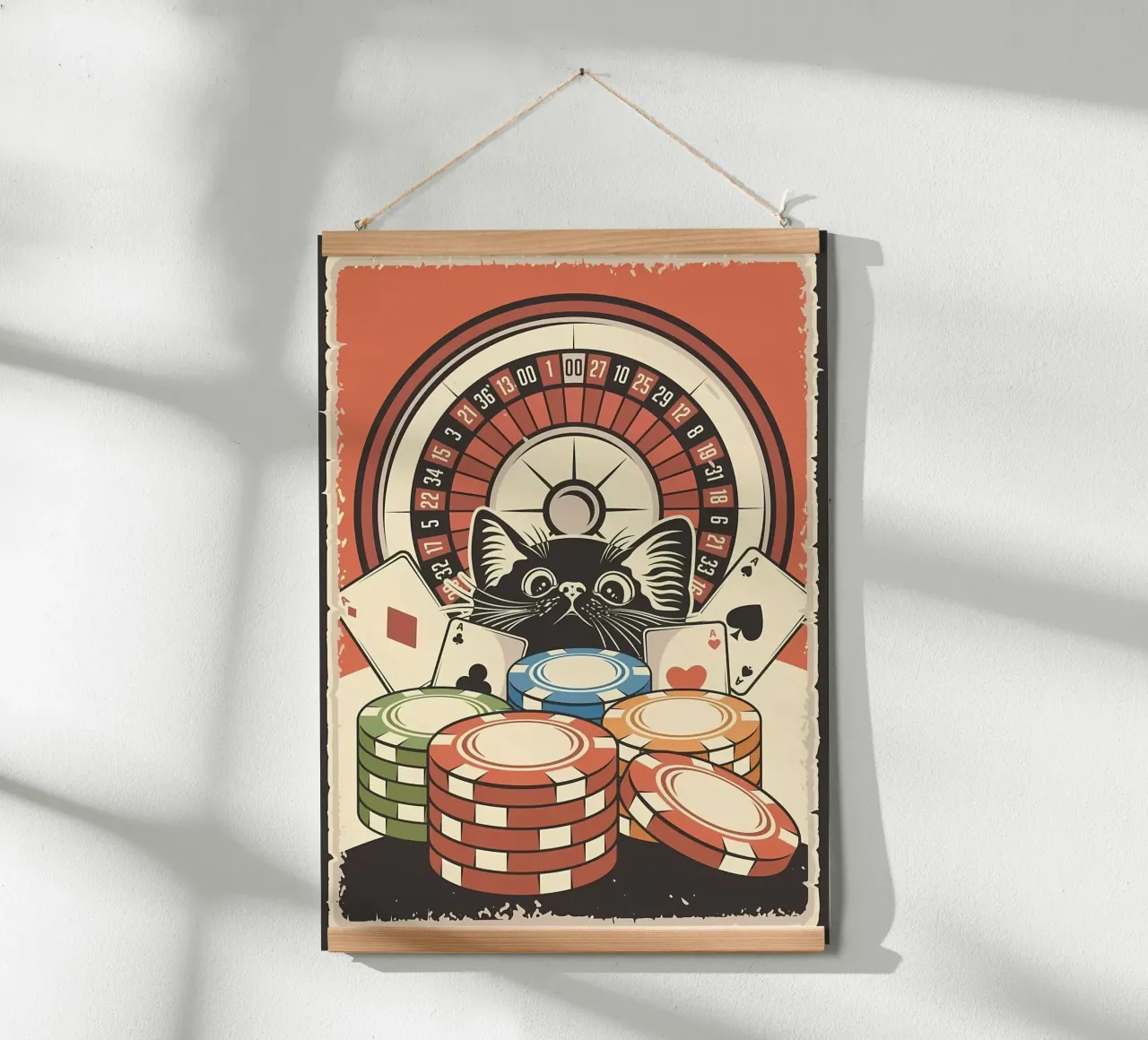 Poker di roulette per gatti 2 poster con telaio in legno da Monique A Hooper