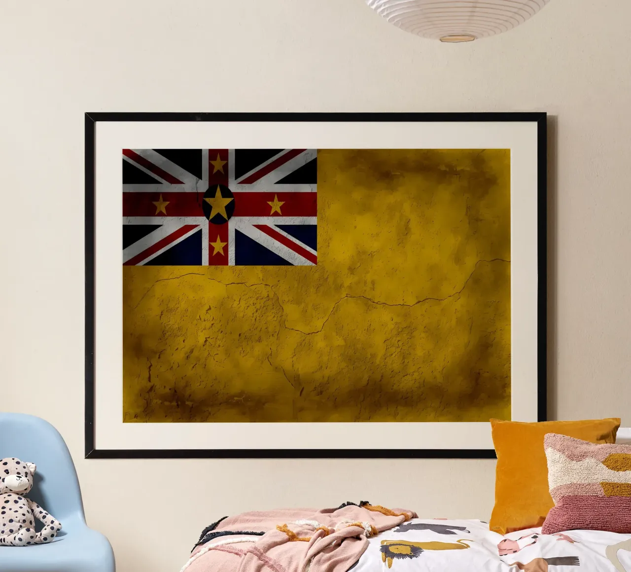Bandiera vintage di Niue poster con telaio in legno da Joshua A Holmes