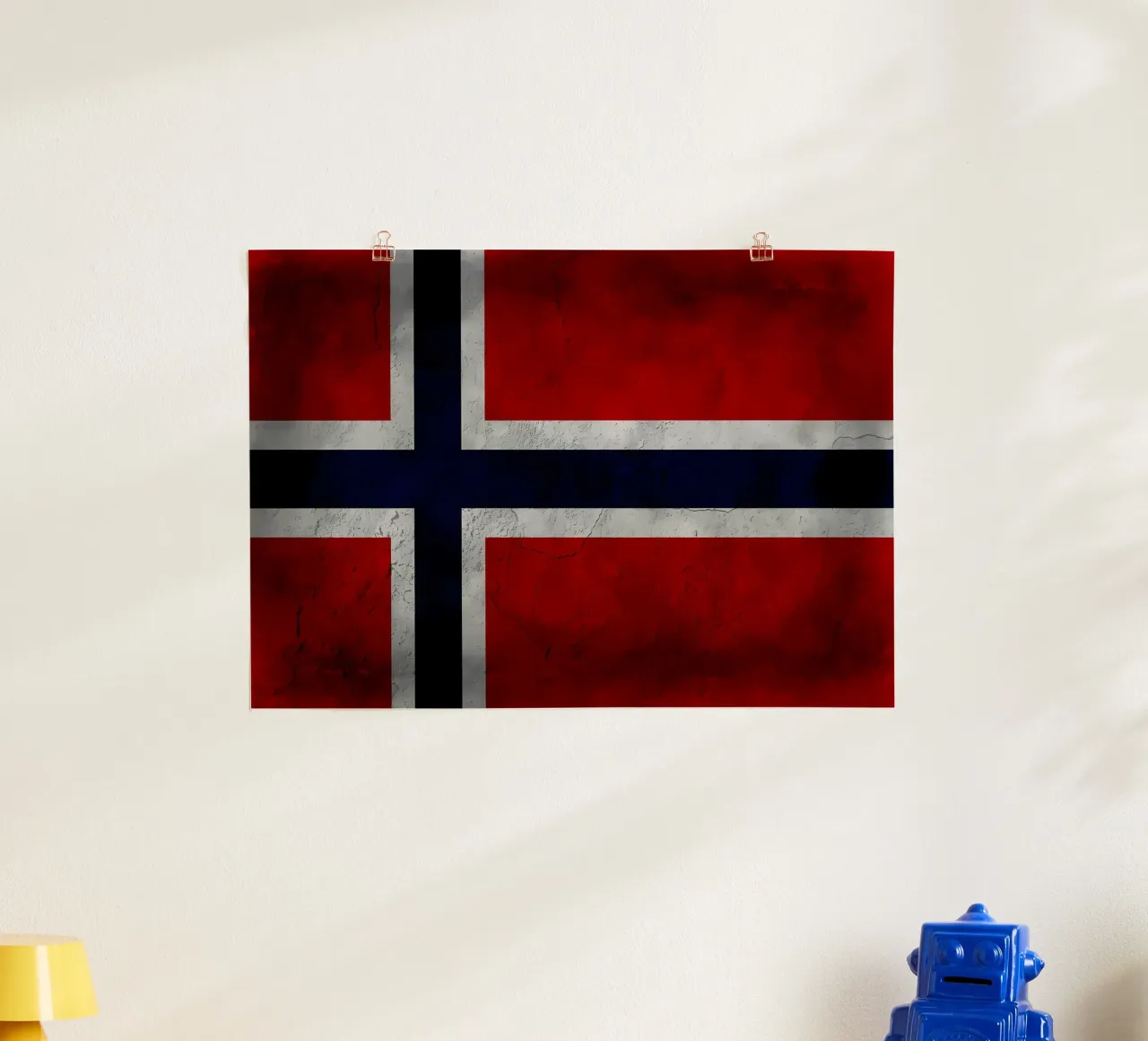 Bandiera vintage della Norvegia poster con telaio in alluminio da Joshua A Holmes