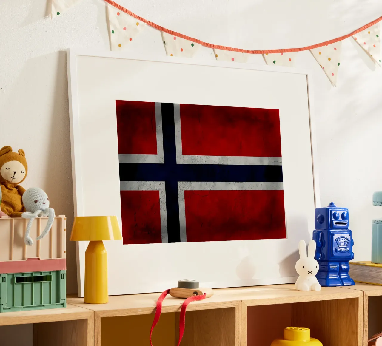 Bandiera vintage della Norvegia poster con telaio in alluminio da Joshua A Holmes