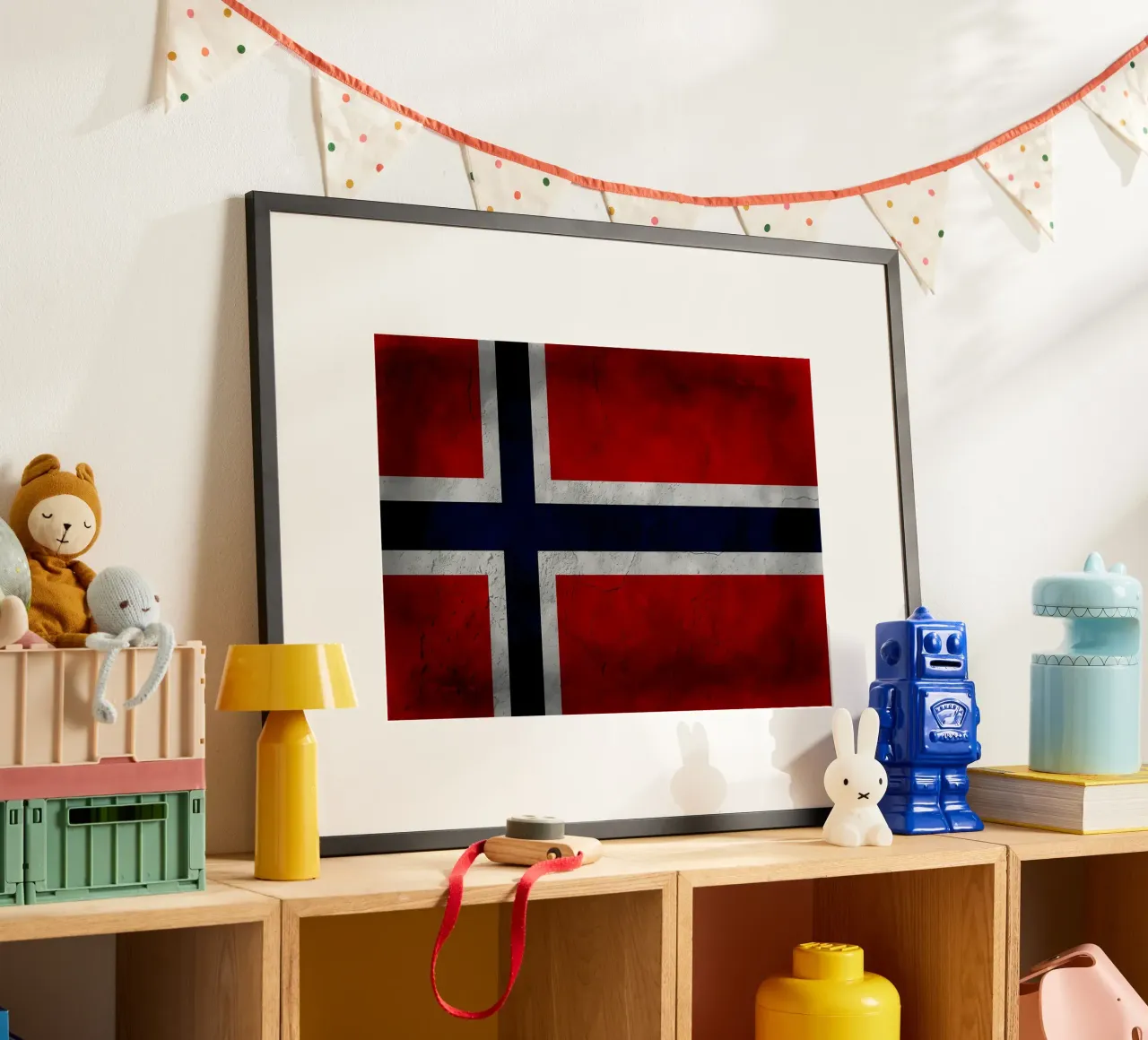 Bandiera vintage della Norvegia poster con telaio in alluminio da Joshua A Holmes