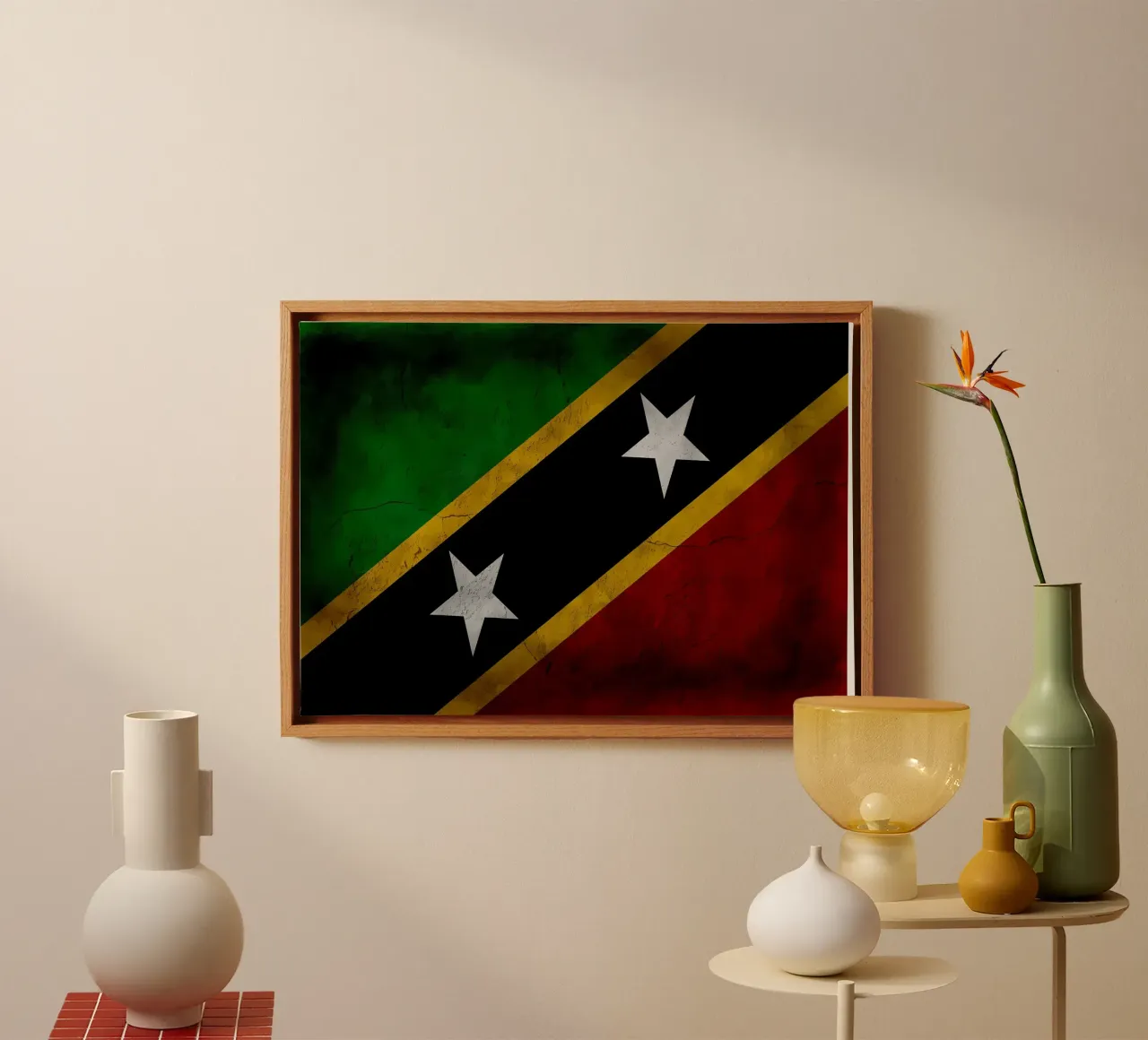Bandiera d'epoca di Saint Kitts e Nevis tela con Cornice a cassetta da Joshua A Holmes