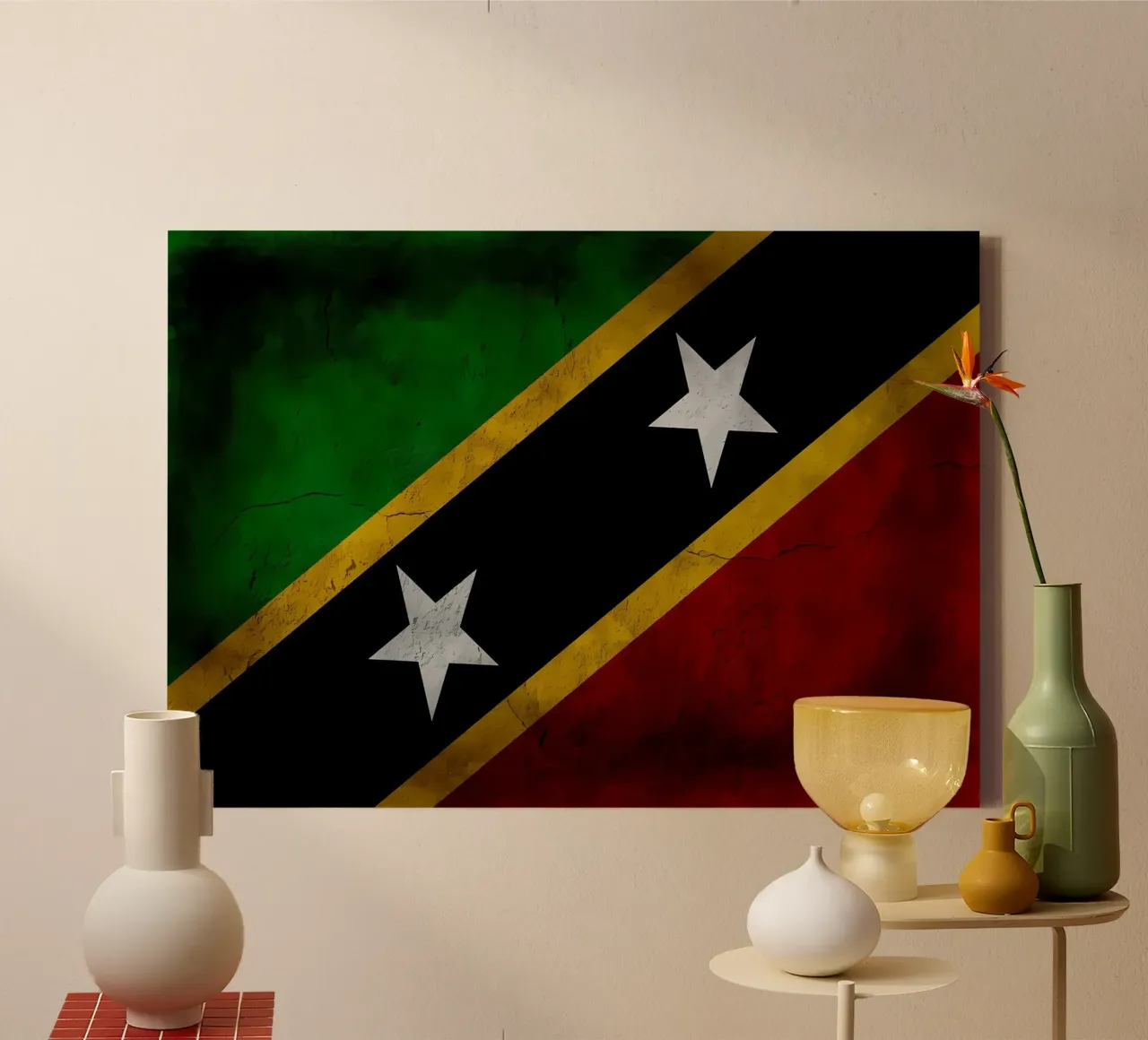 Bandiera d'epoca di Saint Kitts e Nevis tela con Cornice a cassetta da Joshua A Holmes