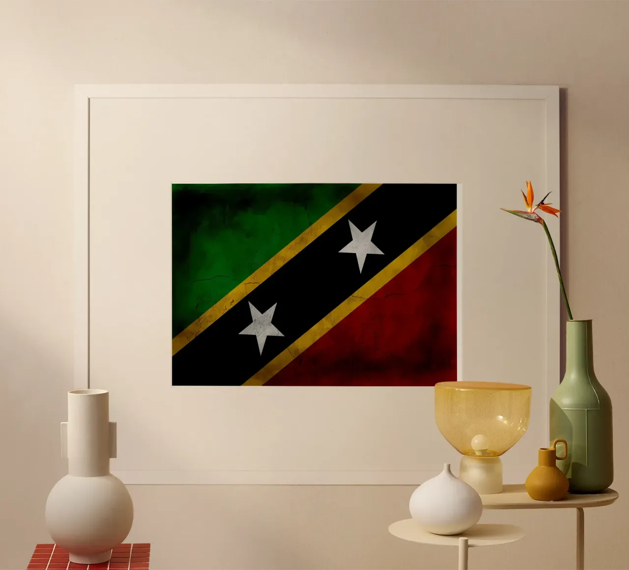 Bandiera d'epoca di Saint Kitts e Nevis poster con telaio in legno da Joshua A Holmes
