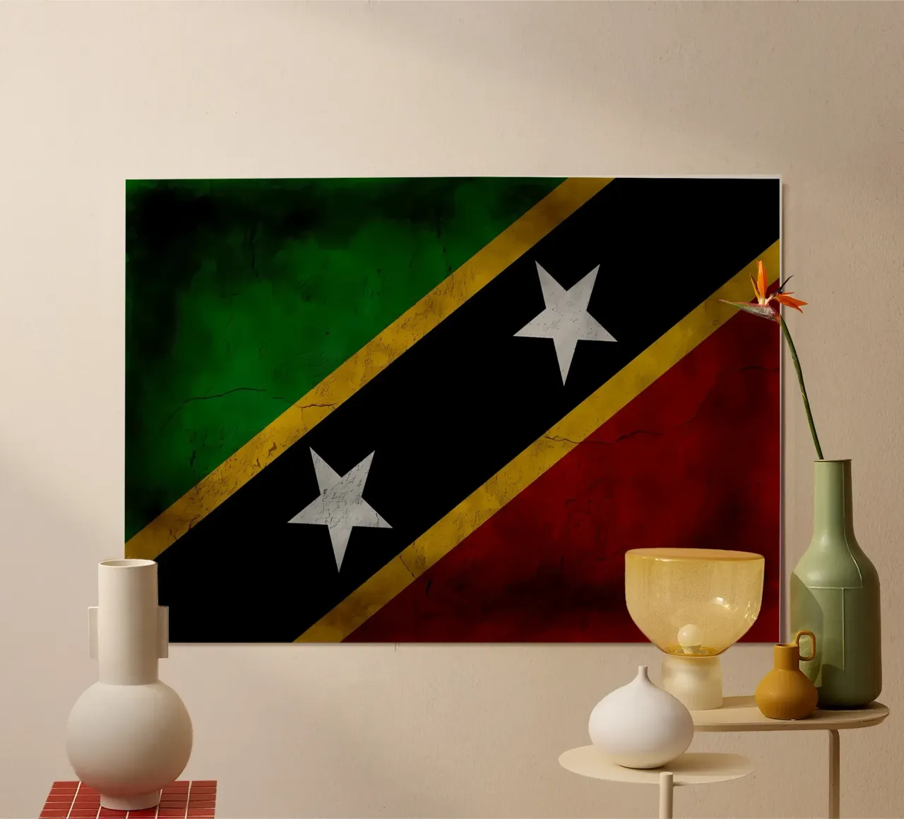 Bandiera d'epoca di Saint Kitts e Nevis poster con telaio in legno da Joshua A Holmes