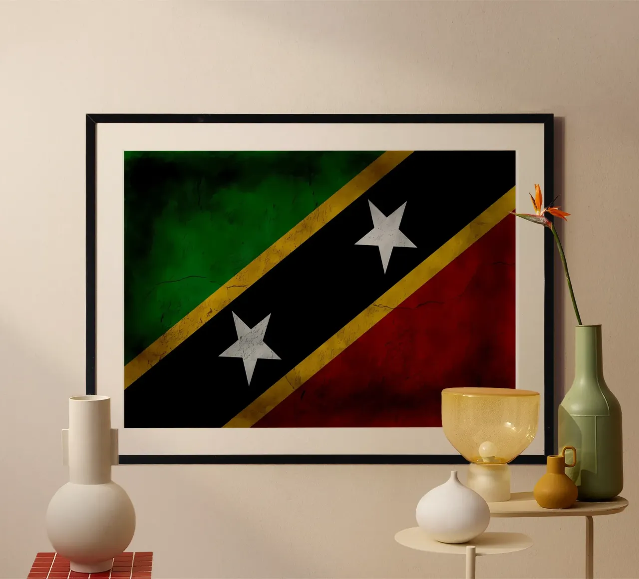 Bandiera d'epoca di Saint Kitts e Nevis poster con telaio in legno da Joshua A Holmes