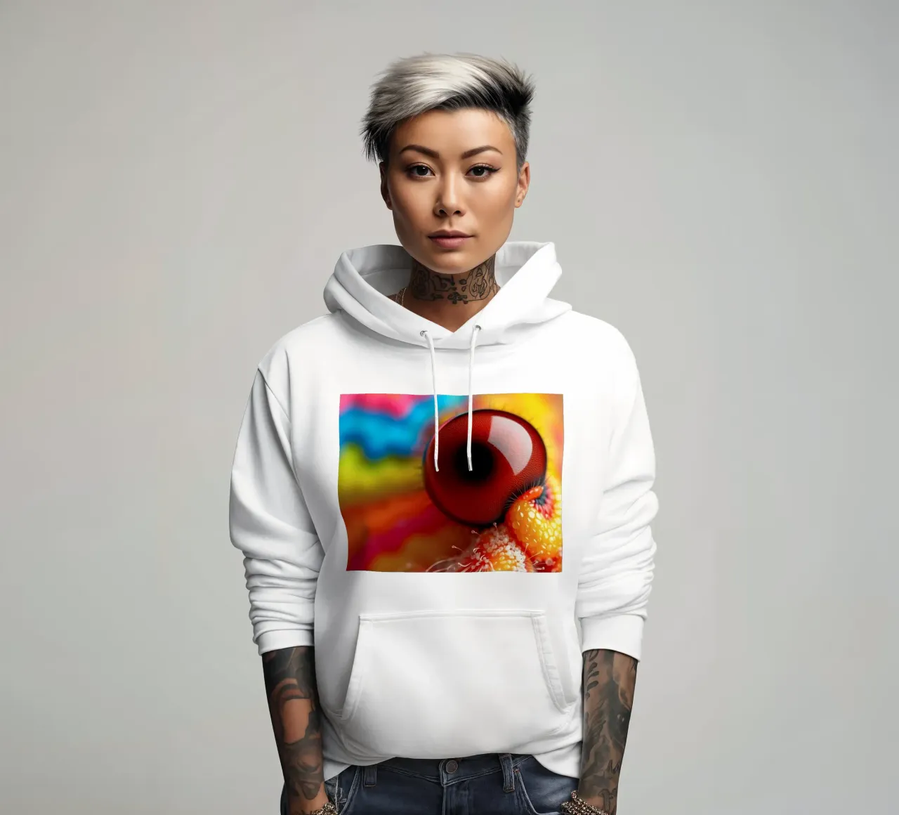 close-up of an abstract creature featuring colorful patterns hoodie by DesignDoodle
