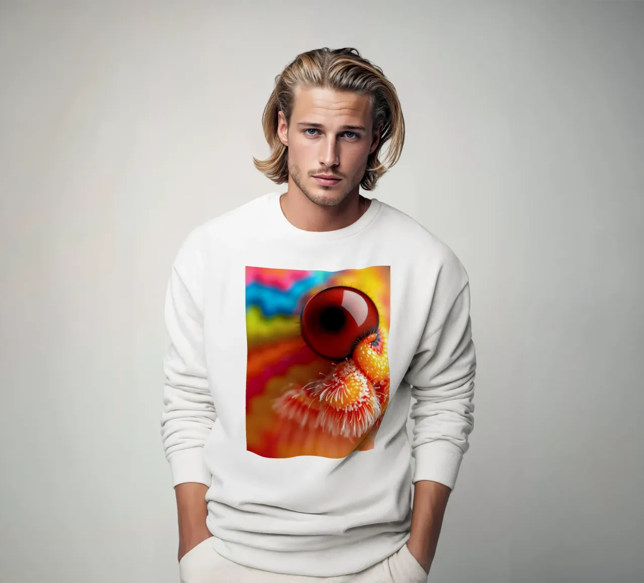 close-up of an abstract creature featuring colorful patterns sweatshirt by DesignDoodle