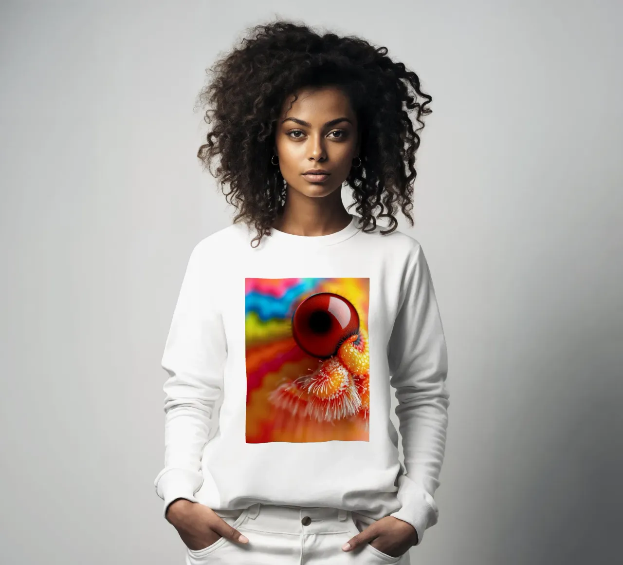 close-up of an abstract creature featuring colorful patterns sweatshirt by DesignDoodle
