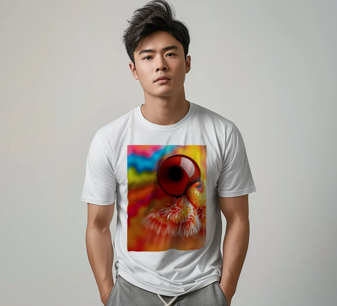 close-up of an abstract creature featuring colorful patterns t-shirt by DesignDoodle