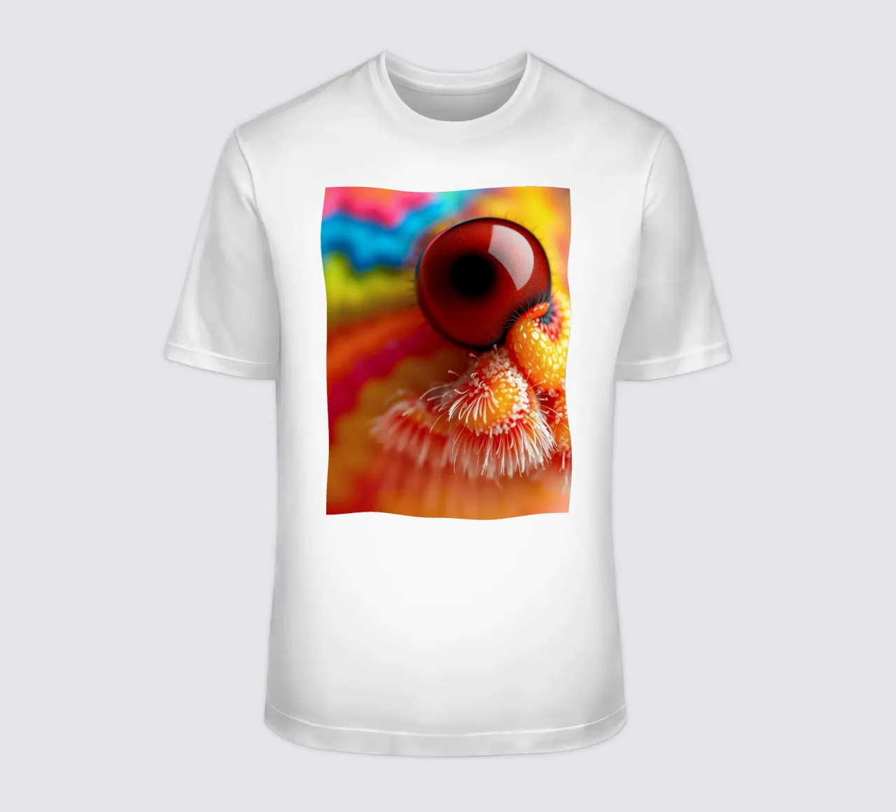 close-up of an abstract creature featuring colorful patterns t-shirt by DesignDoodle