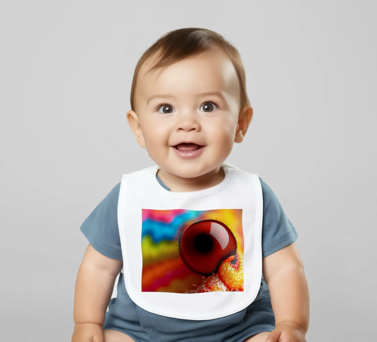 close-up of an abstract creature featuring colorful patterns baby bib by DesignDoodle