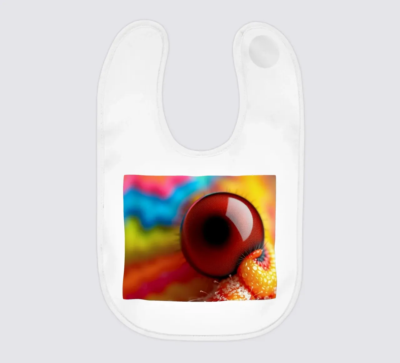 close-up of an abstract creature featuring colorful patterns baby bib by DesignDoodle