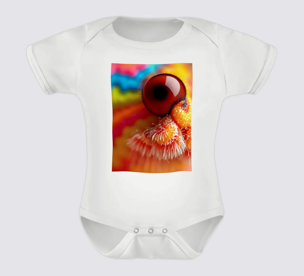 close-up of an abstract creature featuring colorful patterns short-sleeve baby romper by DesignDoodle