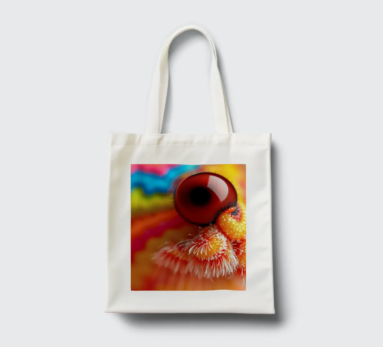 close-up of an abstract creature featuring colorful patterns tote bag by DesignDoodle