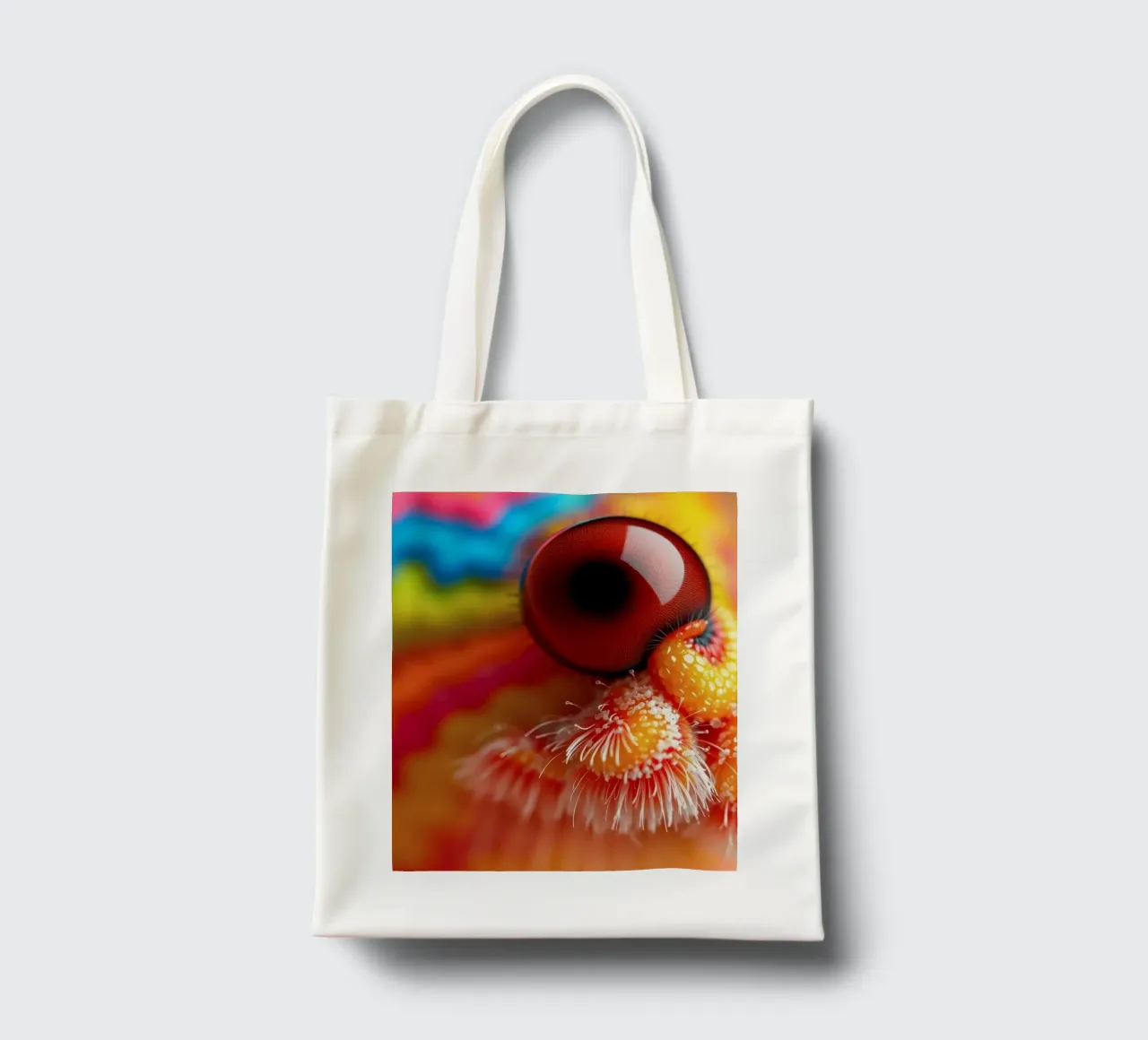 close-up of an abstract creature featuring colorful patterns tote bag by DesignDoodle