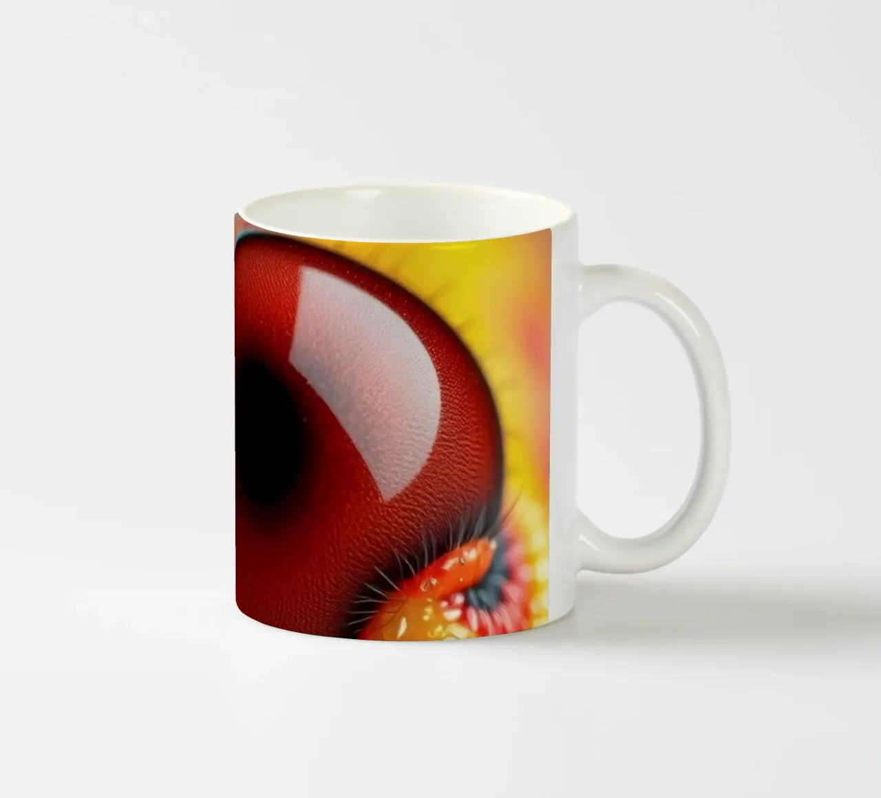 close-up of an abstract creature featuring colorful patterns ceramic mug by DesignDoodle