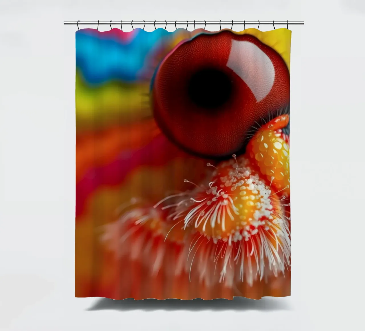 close-up of an abstract creature featuring colorful patterns shower curtain by DesignDoodle