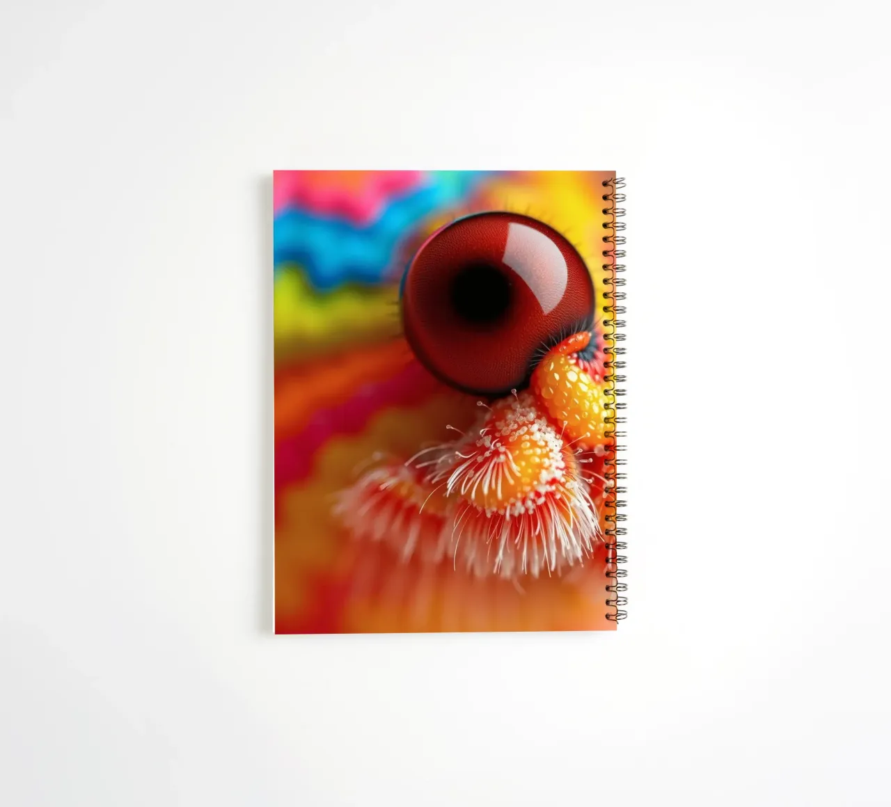 close-up of an abstract creature featuring colorful patterns spiral notebook by DesignDoodle