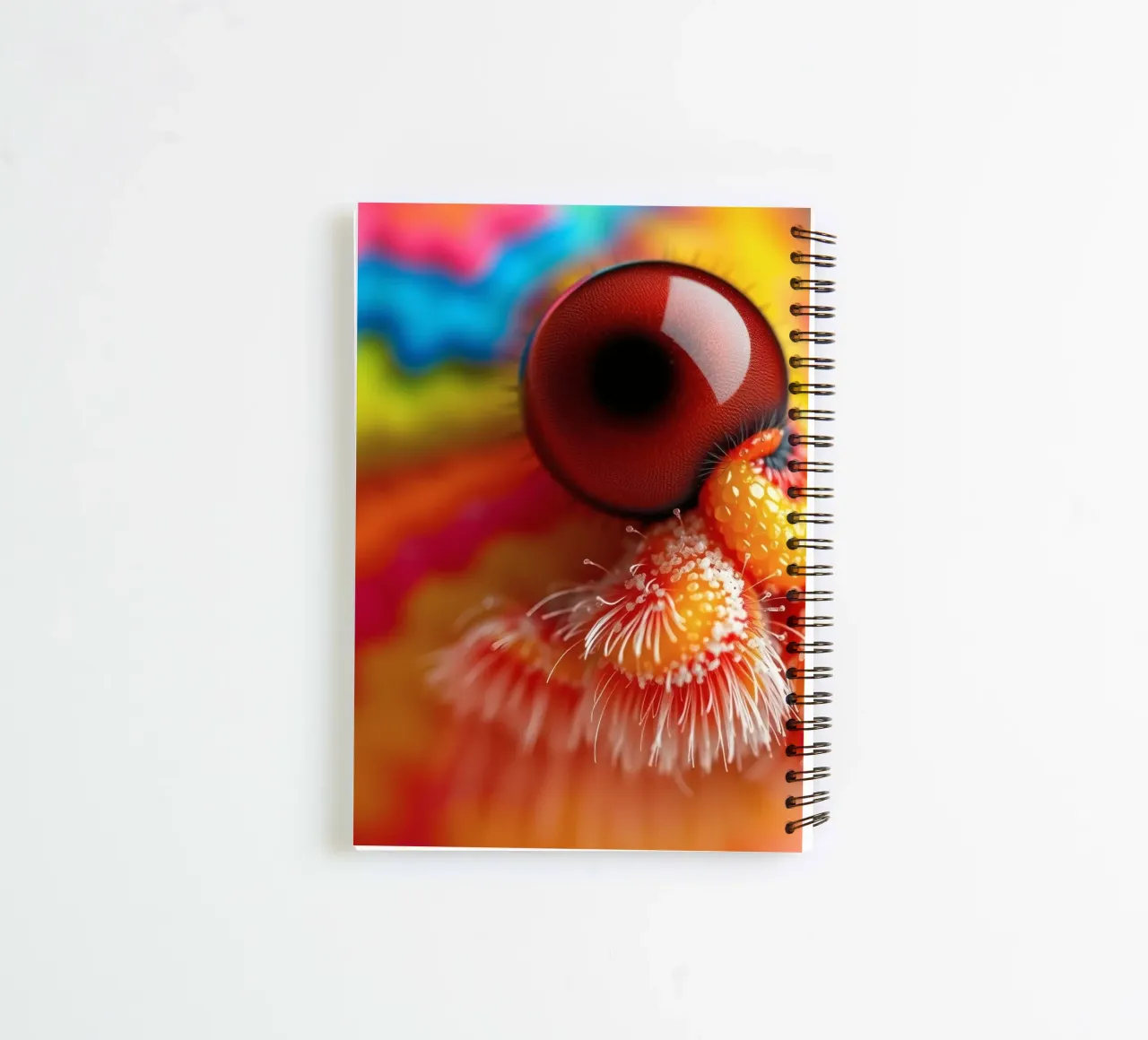 close-up of an abstract creature featuring colorful patterns spiral notebook by DesignDoodle