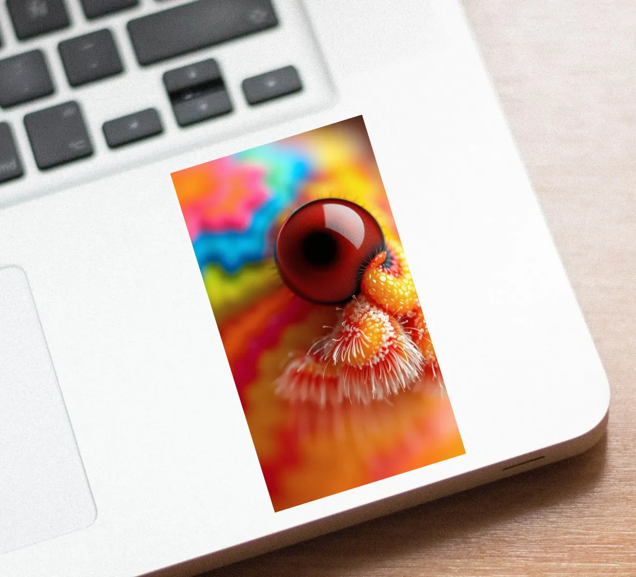 close-up of an abstract creature featuring colorful patterns sticker by DesignDoodle