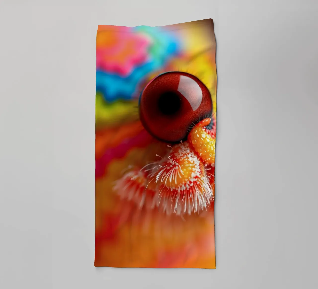 close-up of an abstract creature featuring colorful patterns towel by DesignDoodle