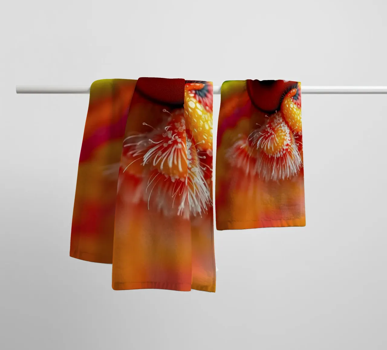 close-up of an abstract creature featuring colorful patterns towel by DesignDoodle