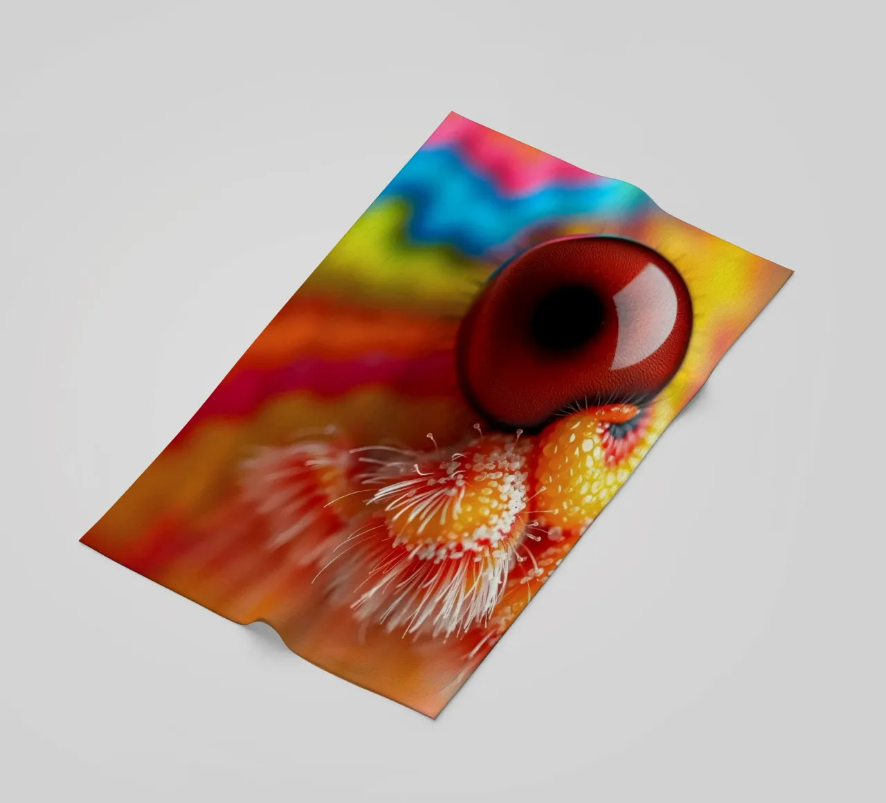close-up of an abstract creature featuring colorful patterns beach towel by DesignDoodle