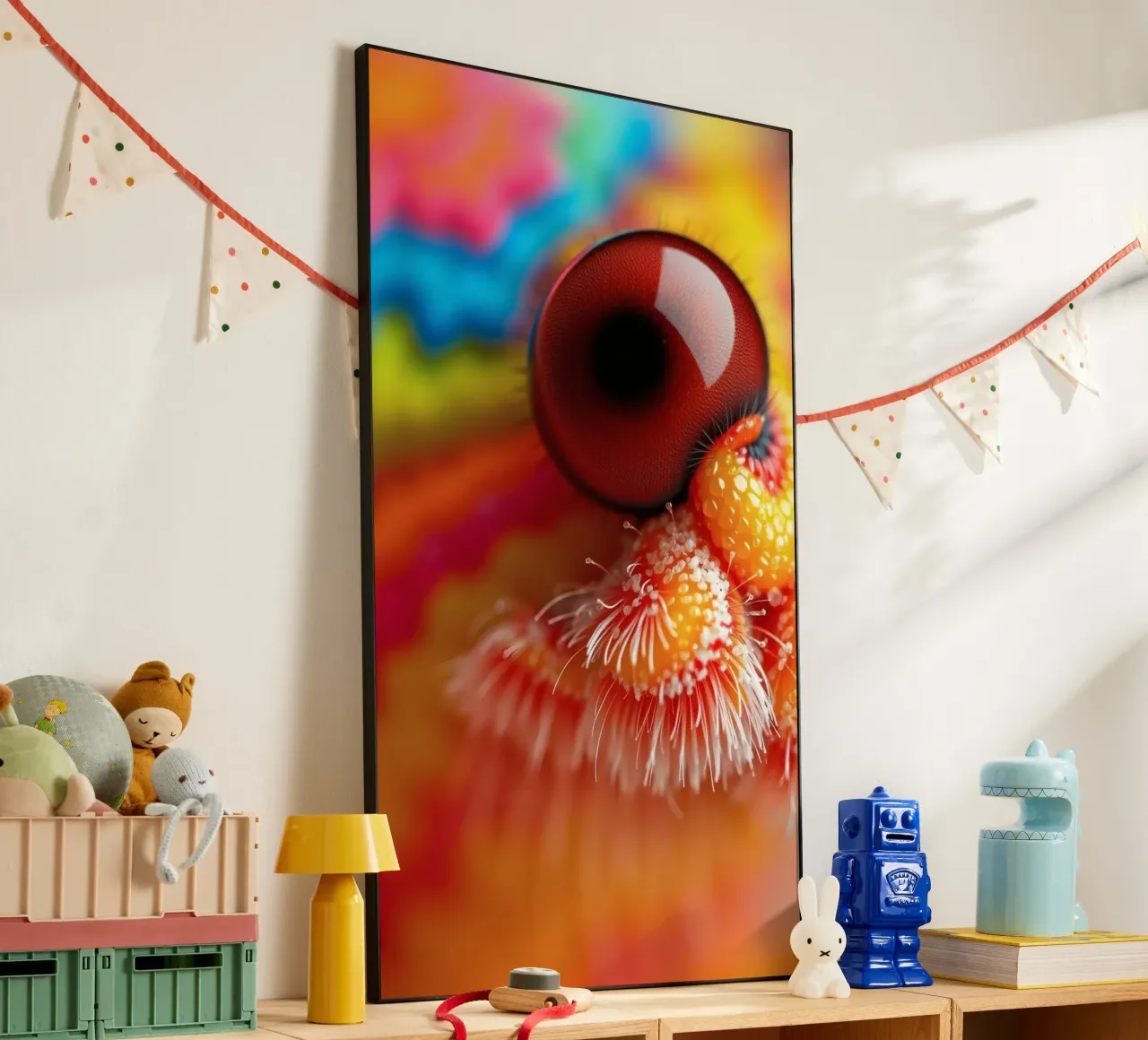 close-up of an abstract creature featuring colorful patterns alu-dibond by DesignDoodle