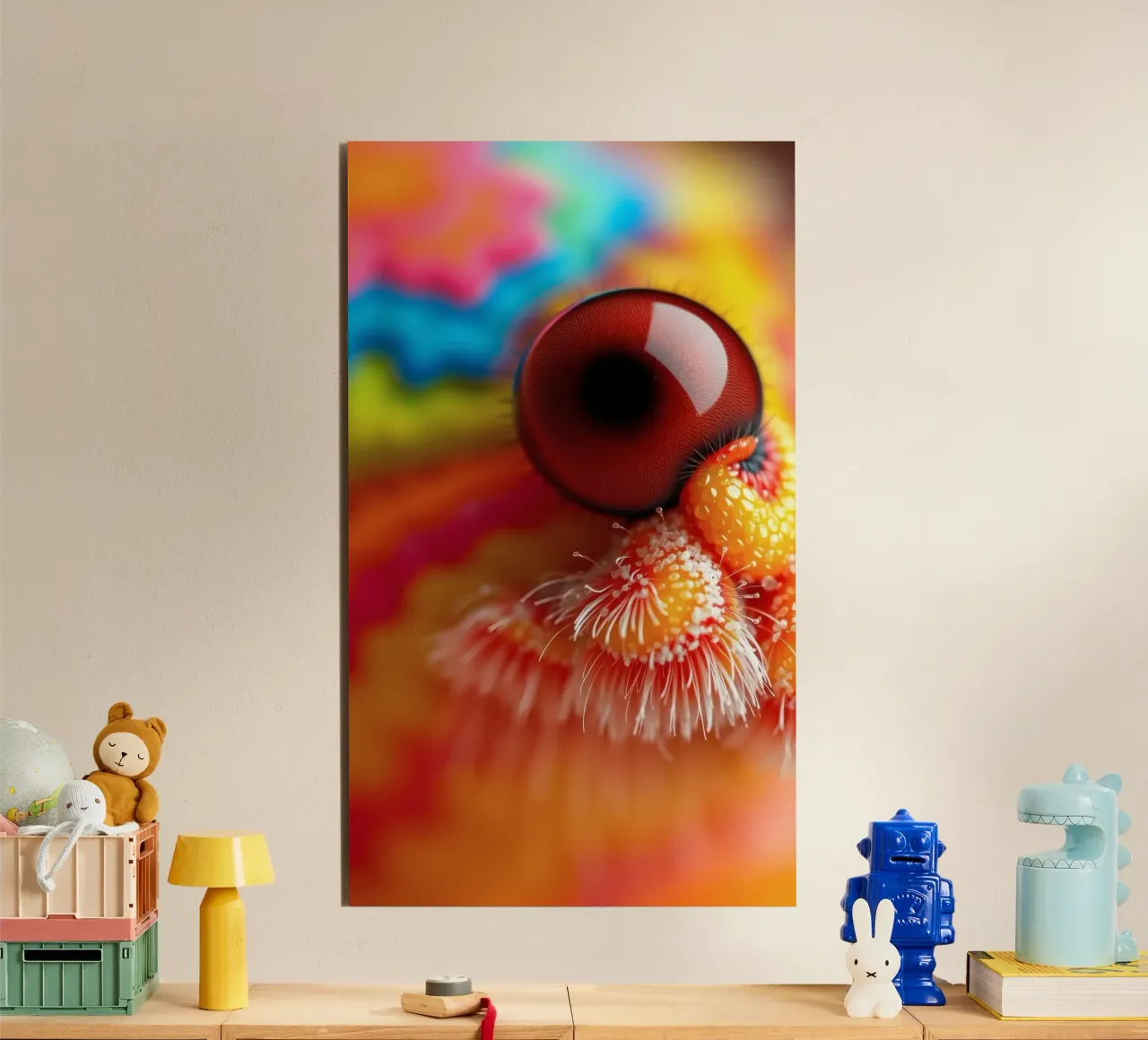 close-up of an abstract creature featuring colorful patterns alu-dibond by DesignDoodle