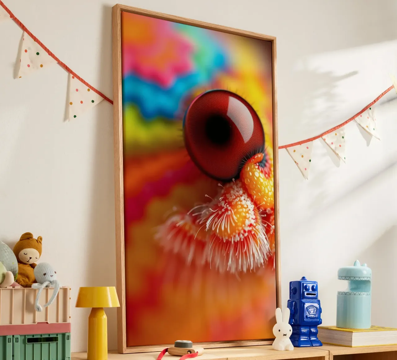 close-up of an abstract creature featuring colorful patterns canvas by DesignDoodle