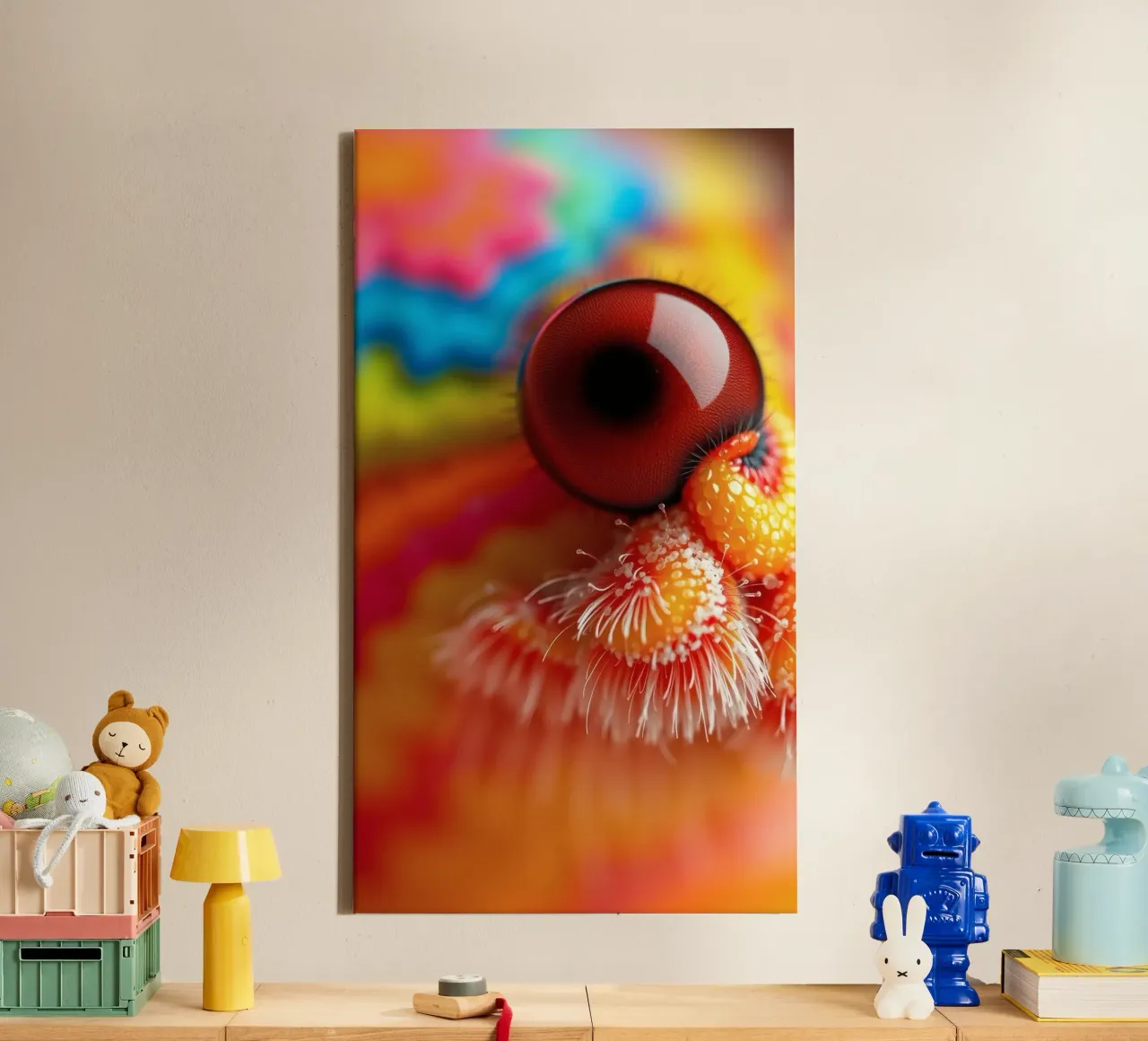 close-up of an abstract creature featuring colorful patterns canvas by DesignDoodle