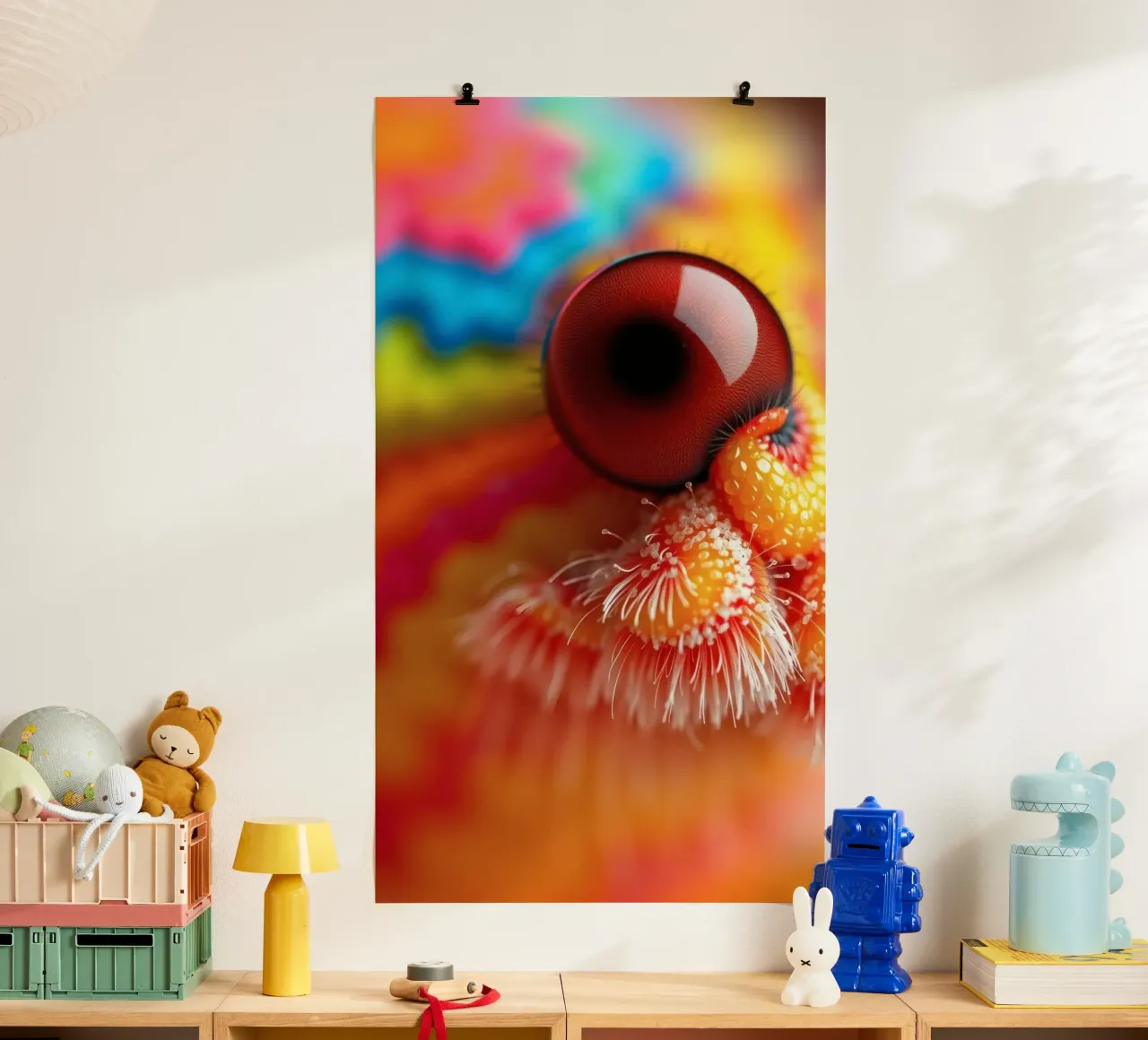 close-up of an abstract creature featuring colorful patterns poster by DesignDoodle
