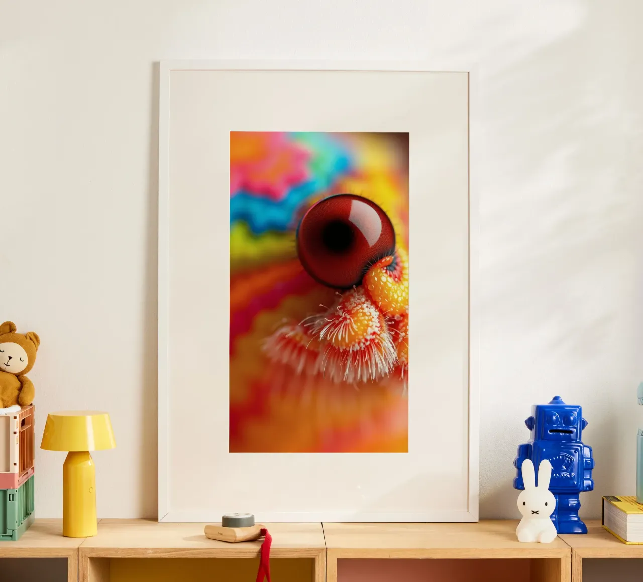 close-up of an abstract creature featuring colorful patterns poster by DesignDoodle