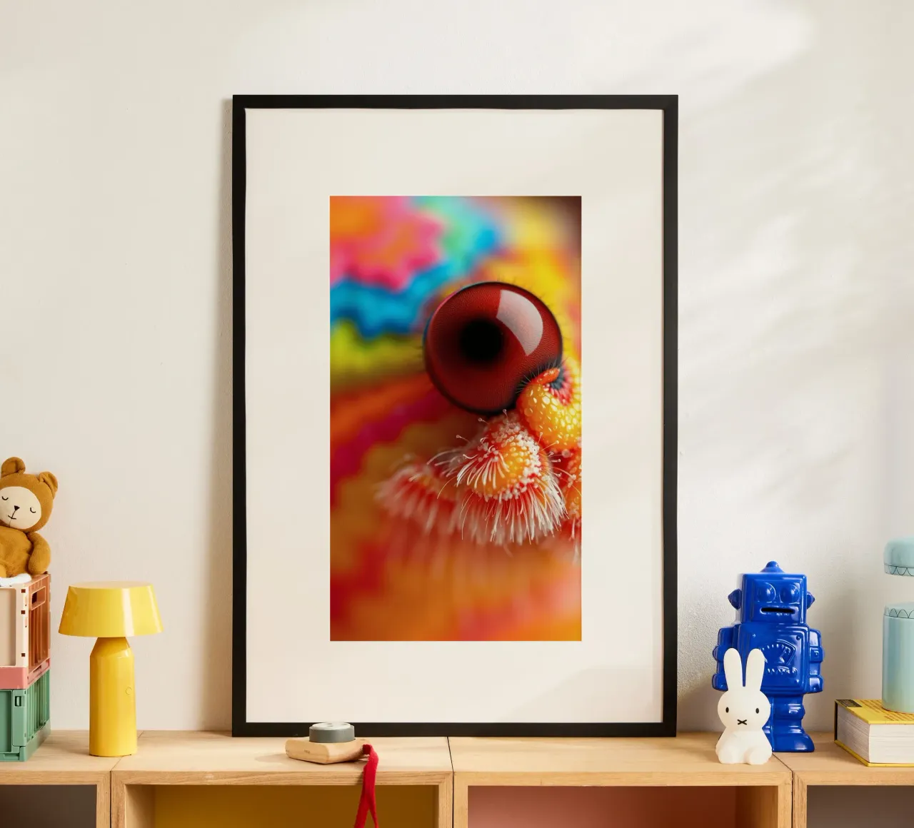 close-up of an abstract creature featuring colorful patterns poster by DesignDoodle