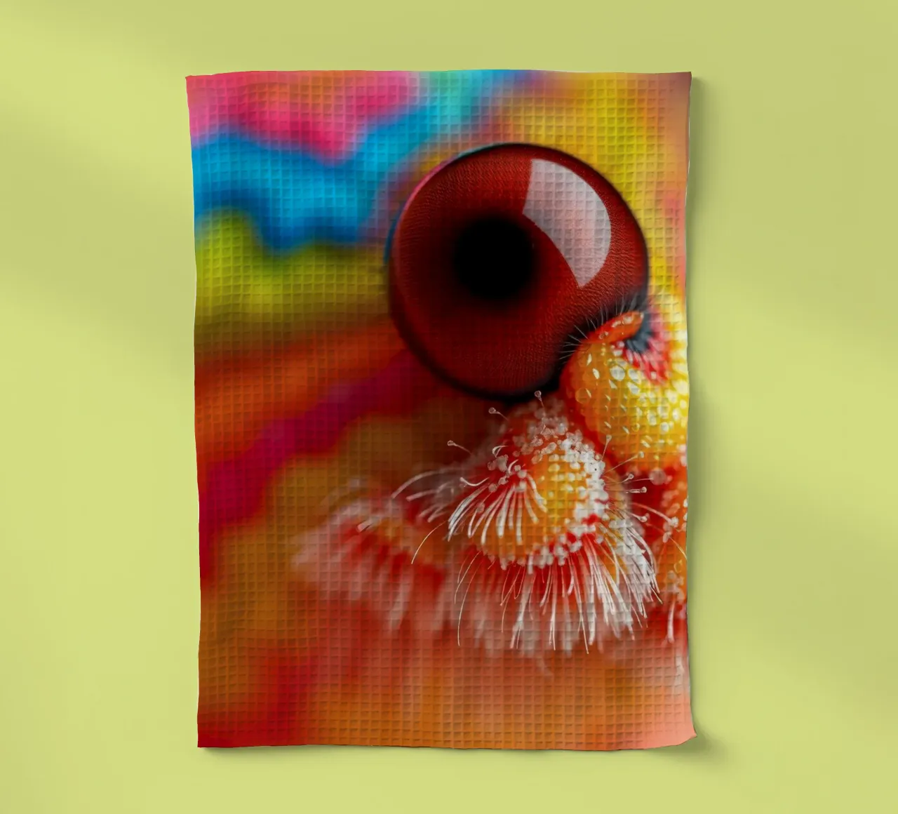 close-up of an abstract creature featuring colorful patterns tea towel by DesignDoodle