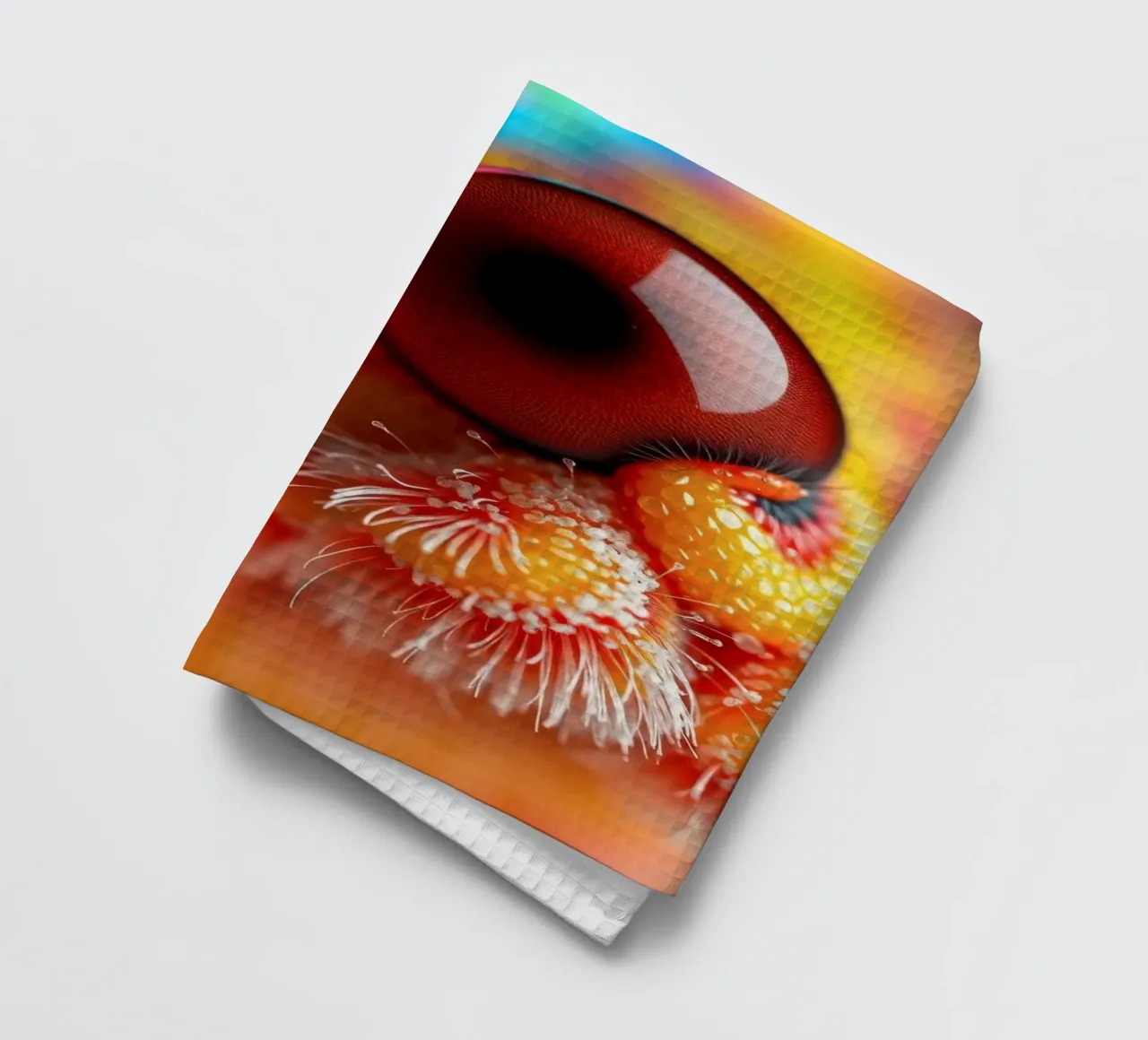 close-up of an abstract creature featuring colorful patterns tea towel by DesignDoodle