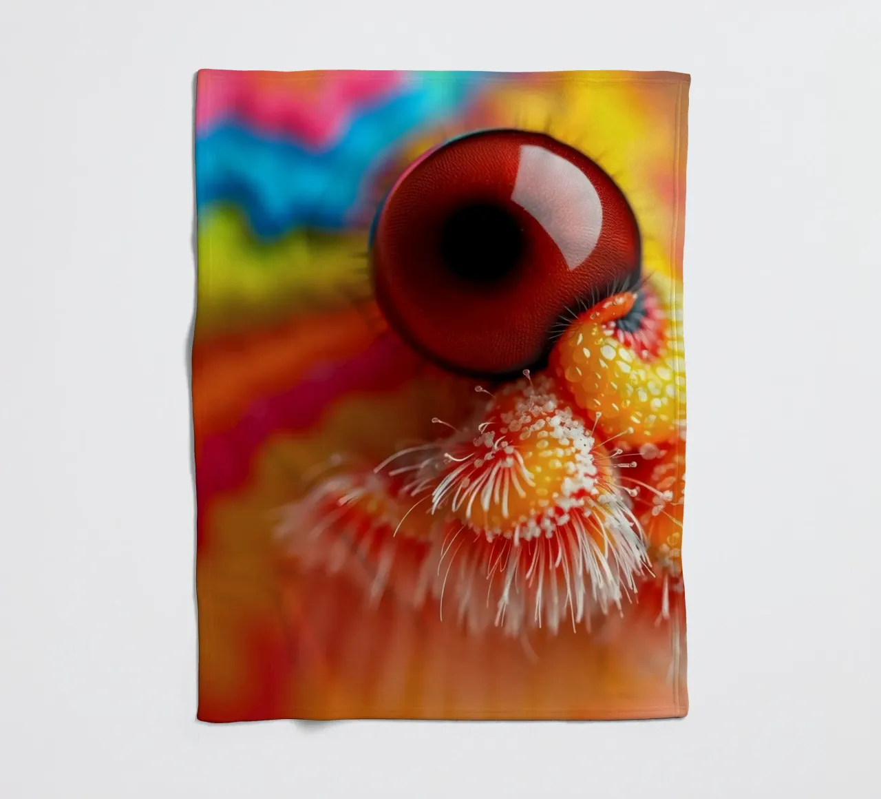 close-up of an abstract creature featuring colorful patterns fleece blanket by DesignDoodle