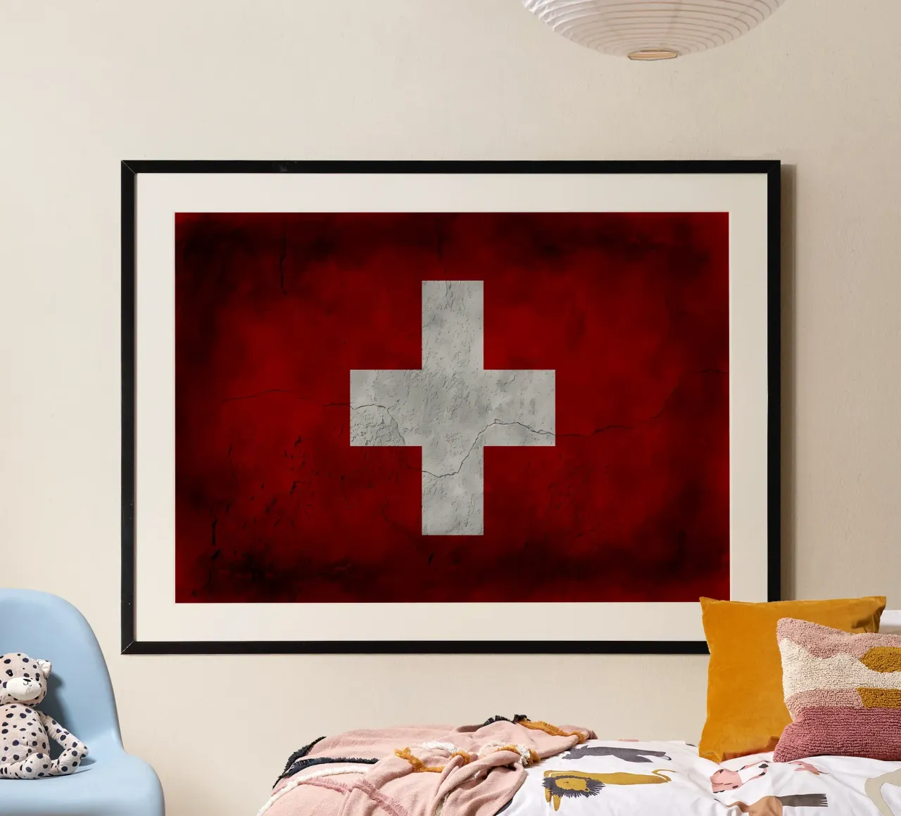 Bandiera vintage della Svizzera poster con telaio in alluminio da Joshua A Holmes