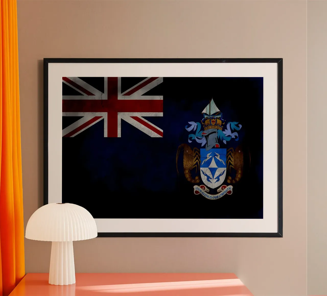 Bandiera d'epoca di Tristan Da Cunha poster con telaio in legno da Joshua A Holmes