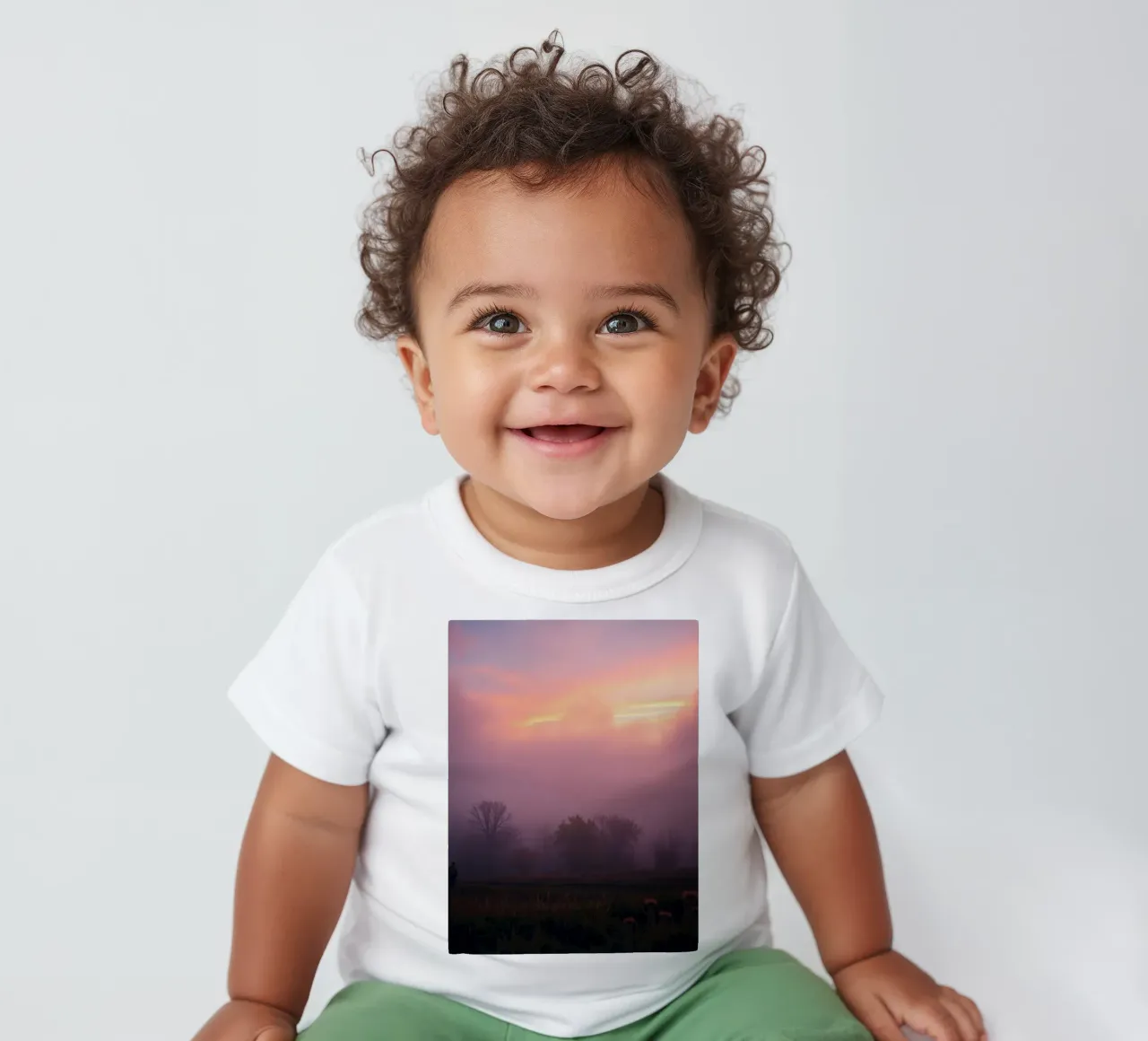 Stunning abstract wallpaper with misty landscape at dawn baby t-shirt by DesignDoodle