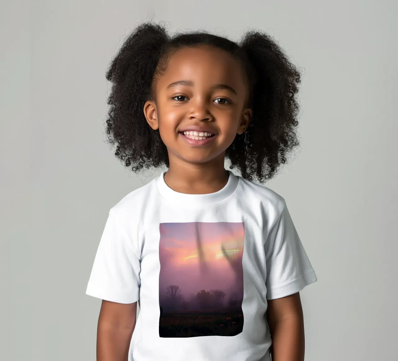 Stunning abstract wallpaper with misty landscape at dawn kids t-shirt by DesignDoodle
