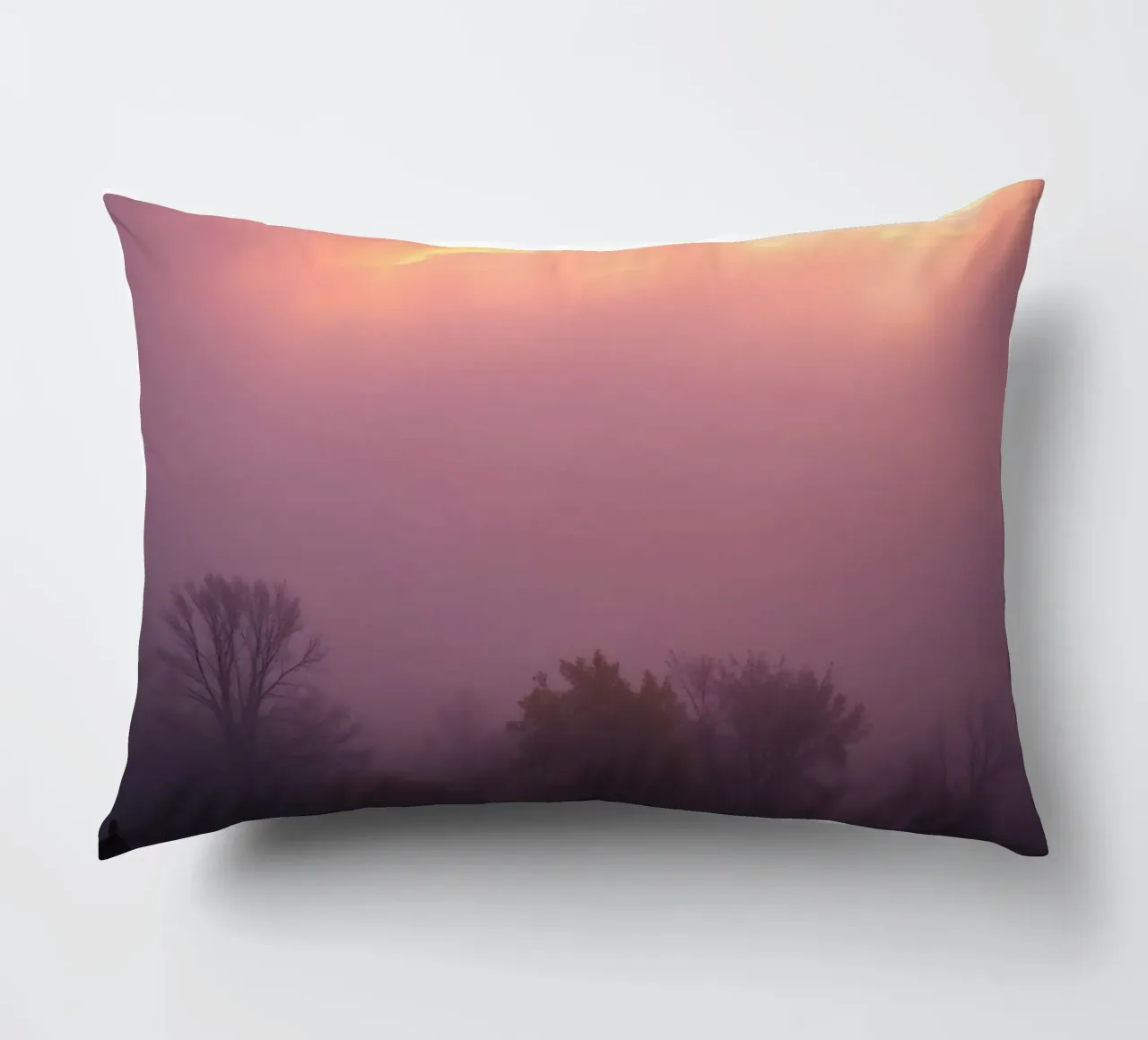 Stunning abstract wallpaper with misty landscape at dawn decorative cushion by DesignDoodle