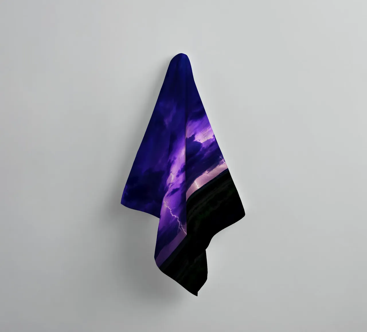 lightning storms illuminate dark purple clouds towel by DesignDoodle